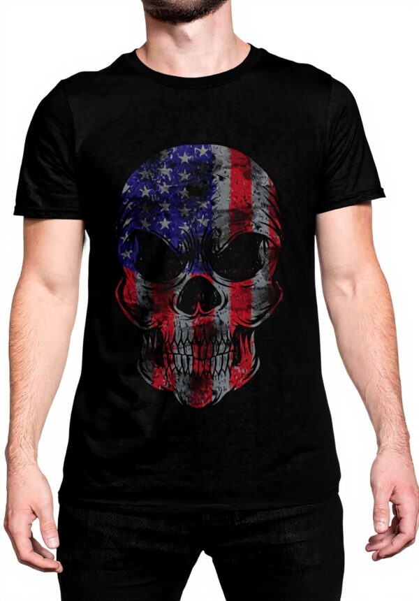 Totenkopf Herren T-Shirt USA Shädel Flagge Baumwolle